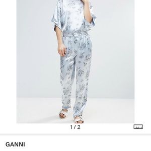 Ganni Gold St. Satin Floral Prints Pants